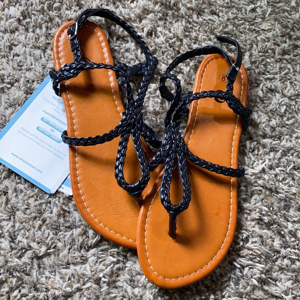 BRAND NEW - Black braided strap sandals